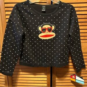 Paul Frank Black Graphic Cropped Top/Sweatshirt  with White Polka Dots